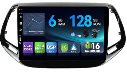 MSD 6G+128G - 10.1 Pollice Autoradio Per Jeep Compass (2017-2021) | Android 15 GPS Navi Radio | Carplay Android Auto Volant Dual Band WiFi DSP DAB Bluetooth | Telecamera MIC | Octa-Core 2 Din