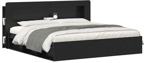 vidaXL Kopfteil-Schrank mit Speicher Schwarz Holzwerkstoff, Organisationsschrank fürs Schlafzimmer, vielseitiger Kopfhörer, stylische Ergänzung, haltbare Aufbewahrung