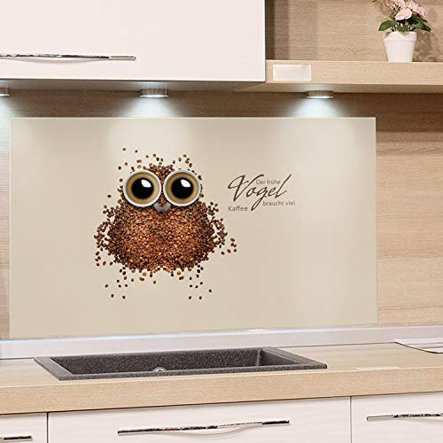 GRAZDesign Küchenrückwand Glas Sprüche Kaffee Lustig Spritzschutz Herd | Druck hinter Glas | Bild Motiv braun Rückwand Küche, Glasplatte mit Motiv Küchenmotive, 100x60cm