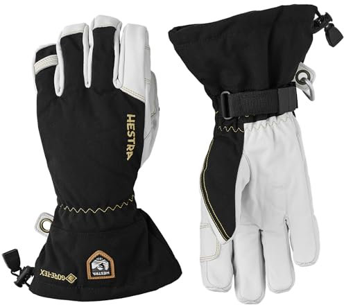 Hestra Army Leather Gore-TEX - Wasserdichter 5-Finger-Schneehandschuh mit Langen Manschetten zum Skifahren, Snowboarden und Bergsteigen, Schwarz, 11