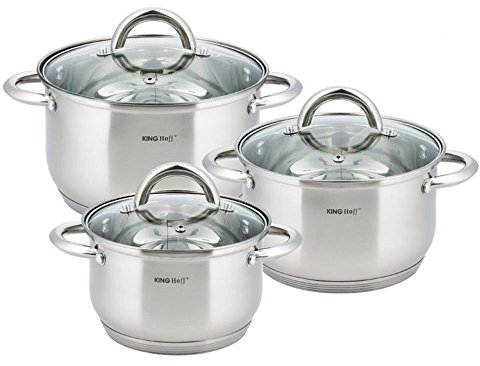 6-teilig Topfset mit Deckel Induktion Topf Glasdeckel (Silber, Model 2)