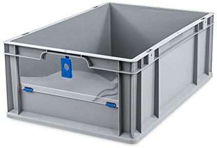 aidB Eurobox NextGen Insight Cover blau, 600x400x220 mm, Cover niedrig, robuste Regalbox mit Entnahmeöffnung, stapelbare Kunststoffkiste, ideal für die Industrie, 1St