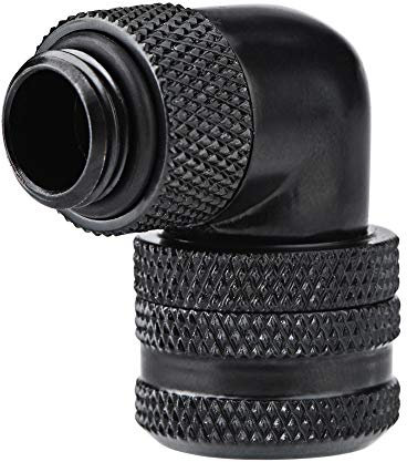 ASHATA G1 / 4 Gewinde Winkeladapter, PC Wasserkühlung Messing 90 Grad Winkel Drehrohrverschraubung Fitting Verbinder Adapter für 14mm Außendurchmesser PC Wasserkühlung (Black)