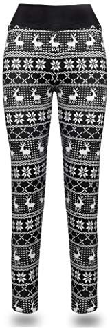 Kendindza Damen Rentier Norweger-Muster Thermo-Leggings gefüttert mit Innen-Fleece Eiszapfen Motiv Blickdicht CA-L-001 Deer XL/XXL