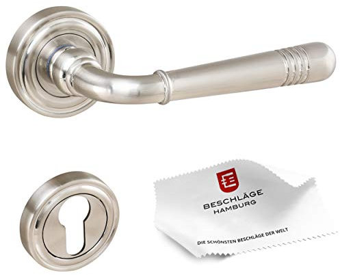 Beschläge Hamburg | Art deco Türgriffe/Türbeschlag für Innentüren | Emily ART 70-07Z MMN PZ | Türdrücker/Türklinken für Zimmertüren | Profilzylinder Rosetten ø 52 x 9 mm in matt vernickelt