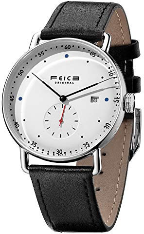 FEICE Automatikuhr für Herren, Unisex, klassisch, Bauhaus, mechanische Uhr, gebogener Spiegel, wasserdicht, lässig, mit Lederbändern, FM506 (1-Weiß), 1-weiß, Kleid