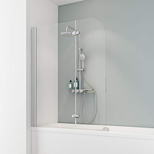 Schulte Duschabtrennung, faltbar für Badewanne, einfacher Aufbau, 112 x 140 cm, 5 mm ESG-Glas Klar hell, alunatur, Scharnier Eckig D3353 01 50 2 22