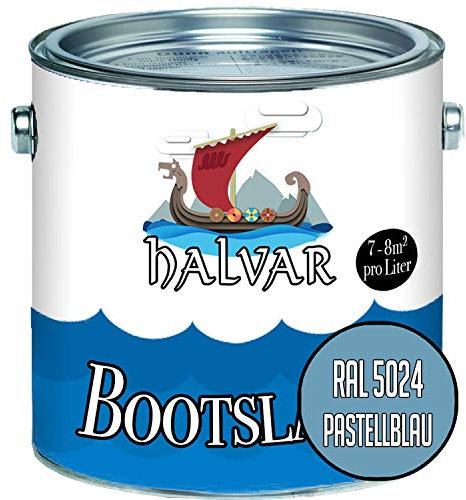 Halvar Bootslack Blau RAL 5000-5024 Yachtlack SEIDENMATT Bootsfarbe PU-verstärkt für Holz & Metall verstärkt extrem belastbar hochelastisch Schiffslackierung (5 L, RAL 5024 Pastellblau)