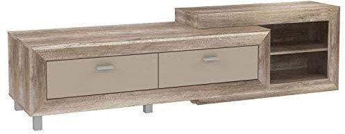 FORTE Genetic TV-Unterschrank mit 2 Schubladen, Holzwerkstoff, Eiche Antik kombiniert mit Beige Glanz, 52 x 195 x 52 cm