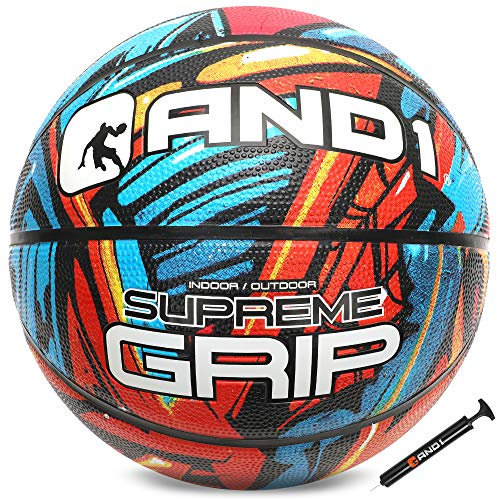 AND1 Supreme Grip Basketball: Offizielle reguläre Größe 7 (74,9 cm) Gummi-Basketball – Deep Channel Construction Streetball, hergestellt für Indoor-Outdoor-Spiele