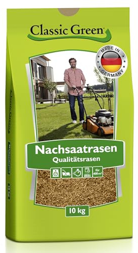 Classic Green Rasen-Nachsaat 10 kg – Schnellkeimende Grassamen & Rasensaat, Premium Rasensamen für Keimsicherheit und schnelle Reparatur von Rasenflächen für Sonne & Schatten, dichte Grasnarbe