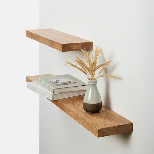 BestLoft Wandregal Wandboard Regal Wand Schweberegal Holzregal Bücherregal Wandregal Holz kleines Regal Küchenregal Wand Shelf Schweberegal Eiche mit Baumkante Naturkante (100cm)