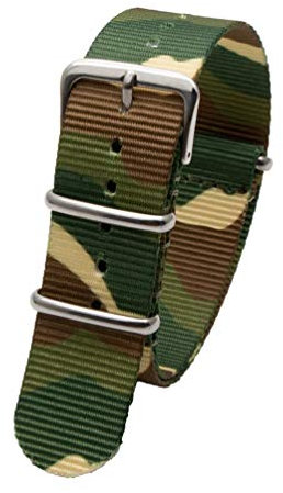 TikTako Sport-Uhrenarmband 18mm/20mm/22mm/24mm Nylon NATO Armband mit Edelstahl-Schnalle Gürtel Camouflage Grün, 18mm