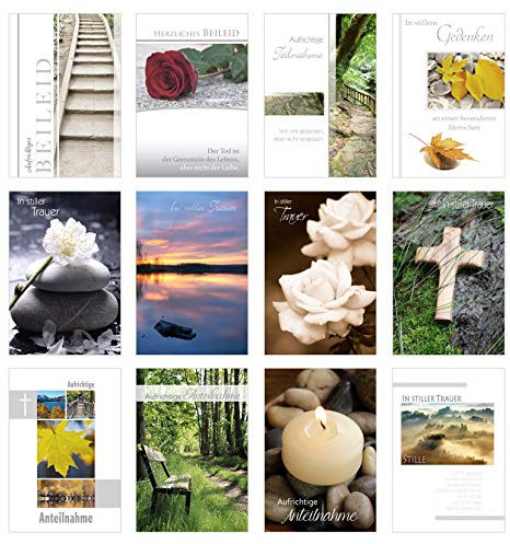 Edition Seidel Set 12 einfühlsame Trauerkarten/Beileidskarten mit Umschlag. Trauerkarte Beileidskarte mit Spruch schreiben (Doppelkarten/Klappkarten mit Briefumschlag