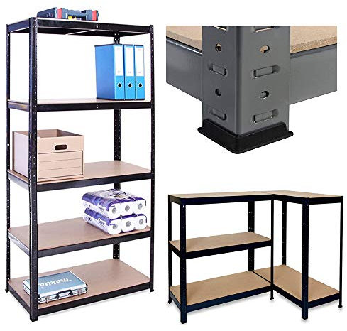 ANSIMIDA Heavy Duty 5 Tier Garage Shelving Units Metal Storage Shelves Shed Utility Rack Greenhouse Shelving,180cm x 90cm x 40cm,175KG Per Shelf, Black