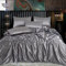 ROOEE Satin Silk Complete Bedding Set - 6 PCS - Fitted sheet, Duvet Cover, 4 Pillow Cases. Color - Silver Size - King
