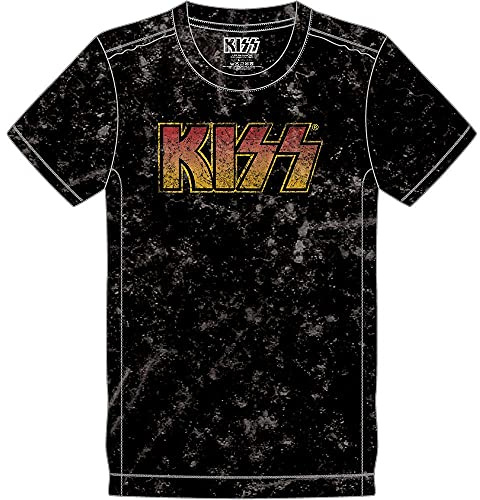 KISS T Shirt Classic Band Logo Nue offiziell Herren Navy Blau Snow Wash