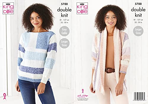 King Cole Ladies DK Knitting Pattern Ribbed Jacket & Easy Cable Sweater (5788)