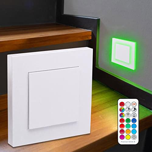 LongLife LED Treppenleuchte 230V Stufenlicht eckig weiß - Unterteil Lichtfarbe: RGB Warmweiß 3W Treppenbeleuchtung Stufenbeleuchtung Treppenlicht Wandleuchte…