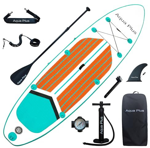 Aqua Plus 15cm Spessore SUP Gonfiabile per Tutti i Livelli di abilità Tavola da Paddle in Piedi, pagaia, Pompa, ISUP Zaino da Viaggio, guinzaglio, Tracolla
