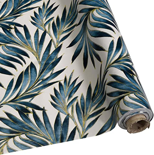 DéVa Wachstuchtischdecke Palmwedel blau in 1,4m Breite (Meterware) - PVC Wachstuch - Outdoor und Indoor Tischdecke