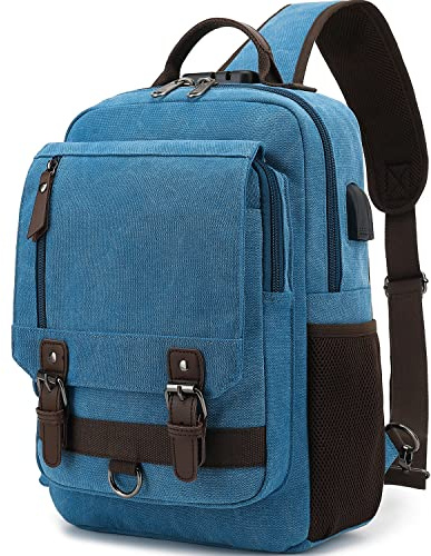 Leaper Retro Messenger Bag Canvas Schulterrucksack Reiserucksack Sling Bag, Himmelblau XL