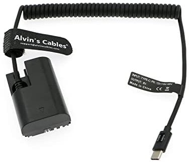 Alvin's Cables PD USB C Type-C to LP-E6 Dummy Battery Power Coiled Cable for Canon EOS R R5 R6 90D 80D 70D 60D 60Da 5D Mark II III IV 6D Mark II 7D Mark II Cameras