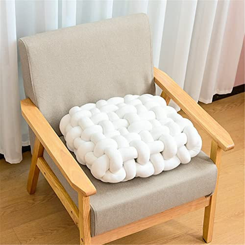 EXQULEG Knot Kopfkissen, Hand gewebt Knotenkissen, Knotenkissen Plüsch Kissen Sofakissen Quadrat Handgemacht Zierkissen Knoten für Schlafzimmer Sofa Wohnzimmer Dekoration (Weiß,30x30x12cm)