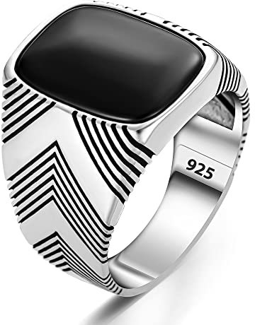 TAKILINGO Massives 925 Sterling Silber Custom Cut Schwarz Onyx Stein Biker Herren Ring Schmuck Für Männer, Sterling Silber, Onyx
