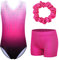 ZNYUNE Kinder Gymnastik Trikot Klassisch Gymnastikanzug 3er Set Anzug für Mädchen B180_PinkRose 12A
