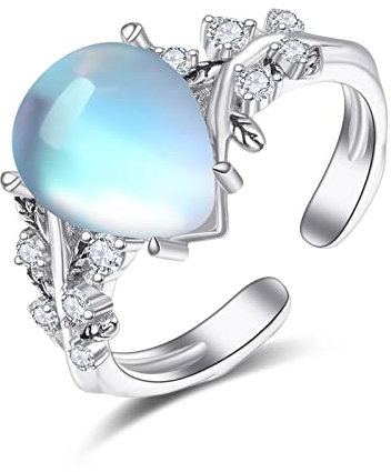 Blatt Ring 925 Sterling Silber Solitär Mondstein Ring Blattring für Frauen Ringe für Mädchen Finger Leaf Geschenk