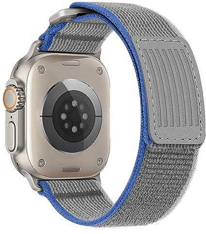 HITZEE Compatible with Apple Watch Strap 49mm 45mm 44mm 42mm, Soft Nylon Braided Velcro Loop Band Adjustable Sport Straps Designed for Apple Watch Ultra 2 Ultra Series 9 8 7 SE 6 5 4, Blue/Gray, M/L