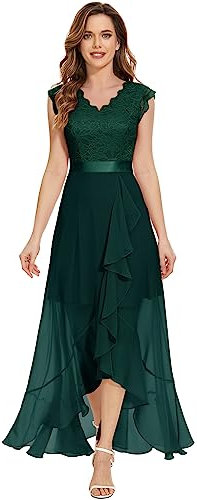 Dressystar Vokuhila - Abito da sera da donna, elegante, con scollo a V, abito da cocktail, verde scuro, XL
