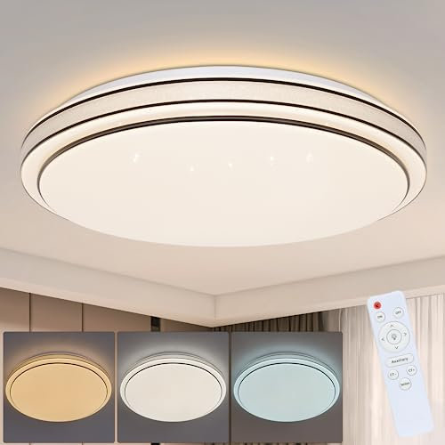 Homefire Deckenlampe LED Deckenleuchte Schlafzimmer - 23W Schlafzimmerlampe Dimmbar mit Fernbedienung Ø27cm Küchenlampe Sternenhimmel Modern Küche Deckenbeleuchtung Rund für Wohnzimmer Flur