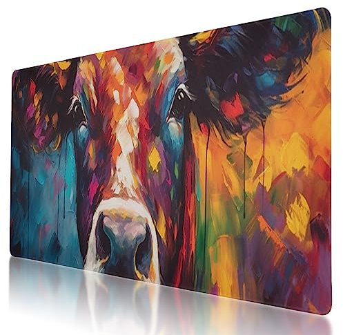 Tapis de souris imprimé vache avec bords cousus, base en caoutchouc antidérapant, 80 x 40,6 cm, idéal pour les joueurs et le travail de bureau