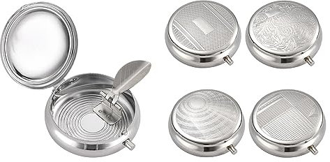 4 x Mini Taschen Aschenbecher Gravur rund Zigarette Ascher Metall Reise Set Camping 4 Stück pocket ashtray