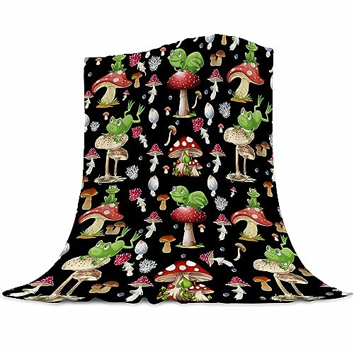 Froschdecke, Geschenke für Damen, Herren, Kinder, weicher flauschiger Flanell-Plüsch, Pilzüberwurf für Couch, Sofa, Bett, Heimdekoration, für alle Jahreszeiten, 130 x 150 cm