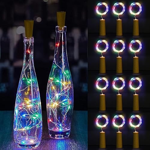 Vicloon 12 Stück Weihnachtsbeleuchtung, 2M 20 LEDs Glas Korken Licht Lichterkette, Flaschenlichterkette Korken mit 12 Ersatzbatterien, für Garten, Hochzeit, LED Weihnachten Deko (Farbe)