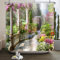 SDOTPMT 105x160cm Beau Rideau de Douche de Paysage de Jardin rétro Jardin bâtiment Pilier Floral Rideau de Douche 3D Rideau de Douche Salle de Bains Durable et Lavable avec Crochet