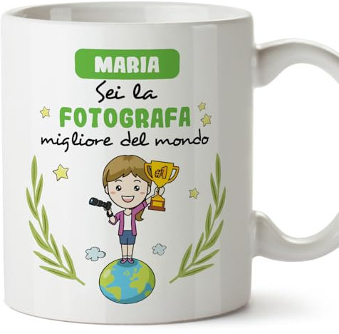 Mugffins Tazza Personalizzata in ceramica per FOTOGRAFA donna 11 oz / 350 ml - In italiano - Sei migliore del mondo - Idea regalo per compleanno, anniversario, natale, laurea