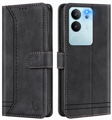 GoodcAcy Handyhülle für vivo Y17s 5G/vivo V29 5G Hülle Handyhülle Leder Klappbar Schutzhülle Tasche Wallet Brieftasche Cover Flip Case für vivo Y17s 5G/vivo V29 5G Klapphülle Schwarz
