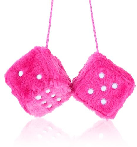 Plüschwürfel EIN Paar Plüschwürfel für Autos 6 cm Auto Würfel Retro Plüschwürfel Auto Rückspiegel Quadratisch Hängende Würfel Autodekoration Fuzzy Plüsch Würfel Autospiegel Zubehör (Rosa)