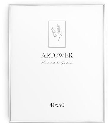 Artower® Bilderrahmen Silber Metall Dünner Rahmen für 40 x 50 cm | Posterrahmen Groß Collage | Picture Frame Metal 40x50 cm | Aluminium Schmal Bilderrahmen | Silver Poster Rahmen