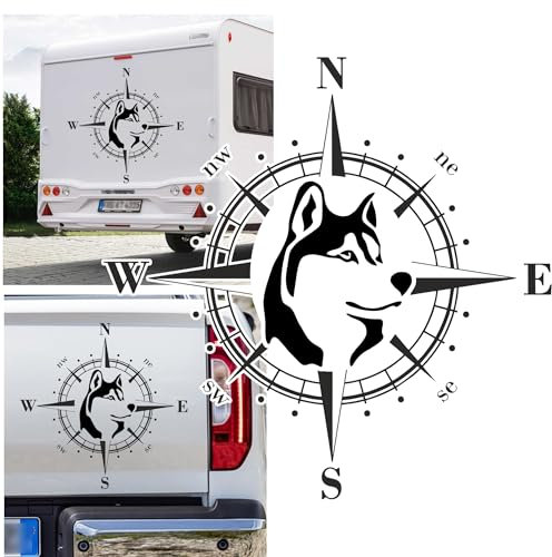 Rakelfix Kompass Husky Schlittenhund Huski Schnee Schneehund Alaska Aufkleber freie Größe&Farbe Auto Camper Wohnmobil Caravan Autoaufkleber Wohnwagen Sticker Kompassrose