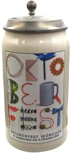 Steinfixx® - Boccale originale per Oktoberfest 1991 con coperchio in stagno I brocca annuale I Wiesnkrug I brocca da collezione