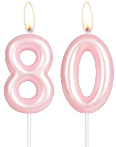 Kerze Happy 80th Birthday, rosa Zahl 80, Geburtstagskerzen, Kuchendekoration, Kuchendekoration für Mädchen und Frauen, Hochzeitstag