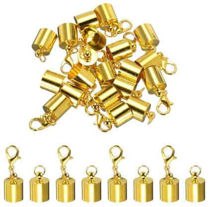 sourcing map 10Pcs Cord End Caps, 8.5mm End Caps Barrel Beads Kumihimo End Caps Iron for Leather Ribbon Clamp Clasp Jewelry Making Necklace Cord DIY Craft (Gold)