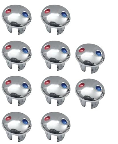 MEXEWORD 10 STÜCKE Wasserhahn Griff Heißes Und Kaltes Wasser Zeichen Rot Und Blau Label Dekoration Abdeckung Küche Bad Mischbatterie Zeigen Zubehör(Silver)