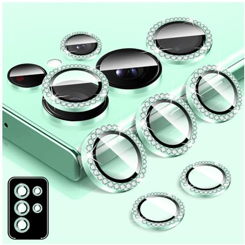 LucBuy Diamond Camera Lens Protector for Samsung Galaxy S22 Ultra, Bling Tempered Glass Back Camera Cover Screen Protector, Individual Aluminum Metal Protective Rings Film Stickers