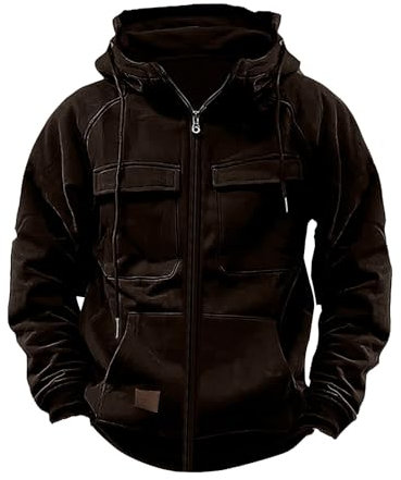 YCBMINGCAN Cargo Jacke Fall Hoodie Herren Einfarbig Langarm Sweatjacke Mit Reißverschluss Kapuzenpullover Loose Fit Tops Herren Zip Up Hoodies Männer Leicht Kapuzenjacke Outdoor (Brown #1, L)